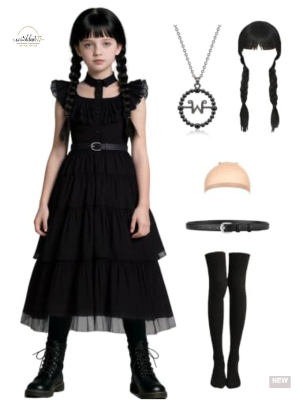 Girls Light Up Princess Halloween Costume Set Dress Wig Necklace